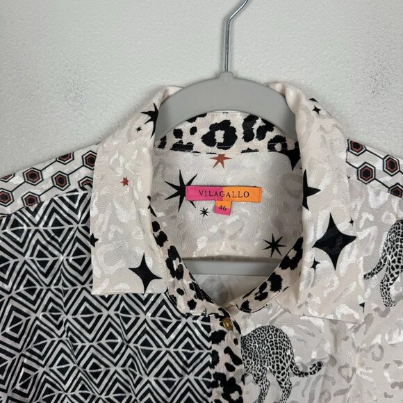 Vilagallo Top Cream Leopard Butterfly Print Shirt Celestial Womens Size 46 Boho - Picture 3 of 7